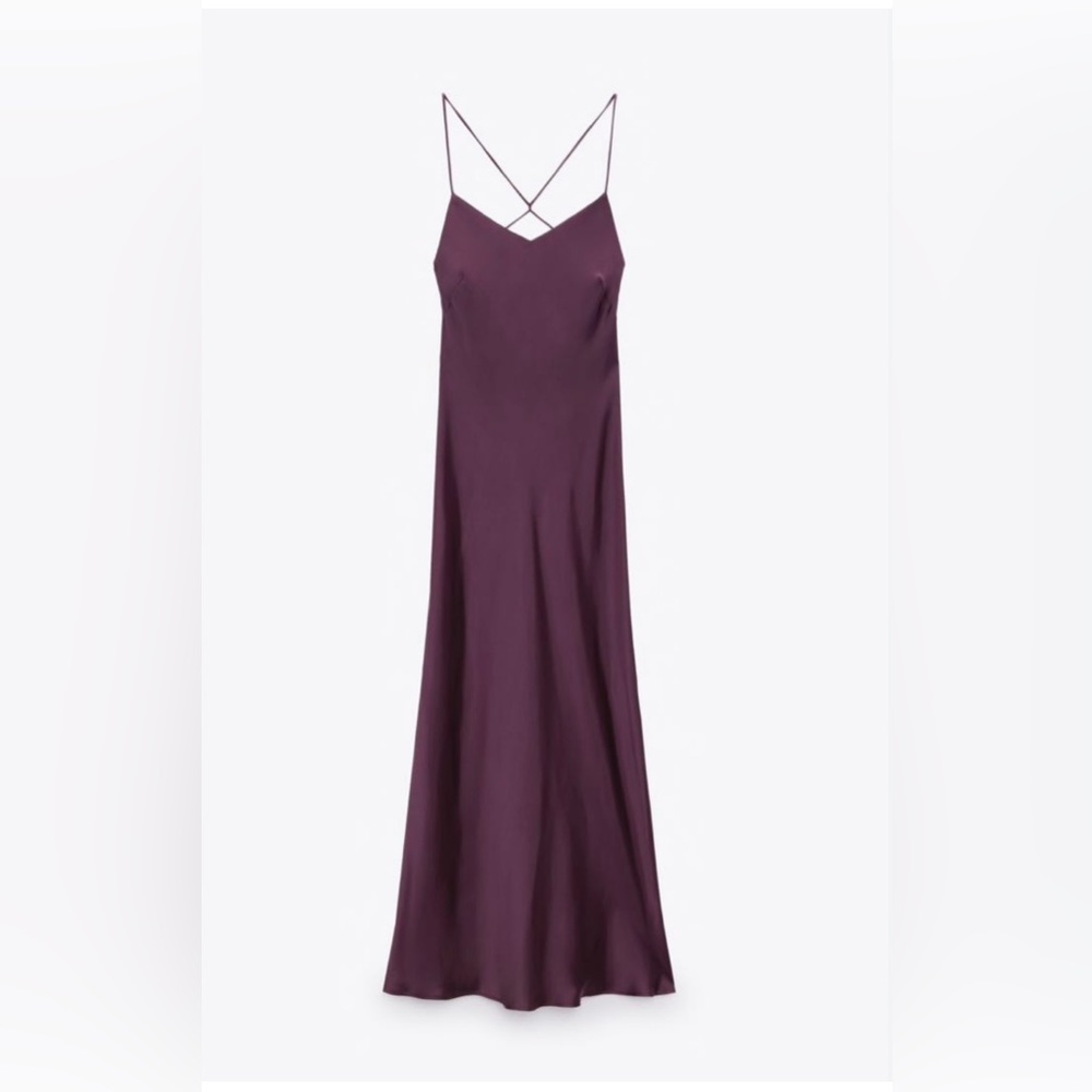 Zara Dark Eggplant Satin Slip Dress - XS